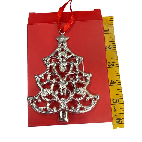 VTG Lenox Sparkle & Scroll Silver Plated Crystal Christmas Tree Ornament w/ Box - Picture 6 of 13